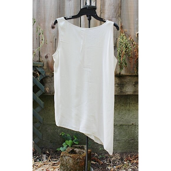 New w/Tags - Eileen Fisher Silk Georgette Crepe Side Drape Shell, Bone, Med - Picture 3 of 9